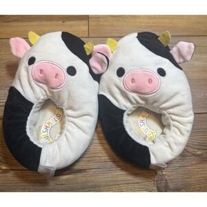 Squishmallows Cow Plush Slippers Kids Size 13-1 Black White Cozy House Shoes